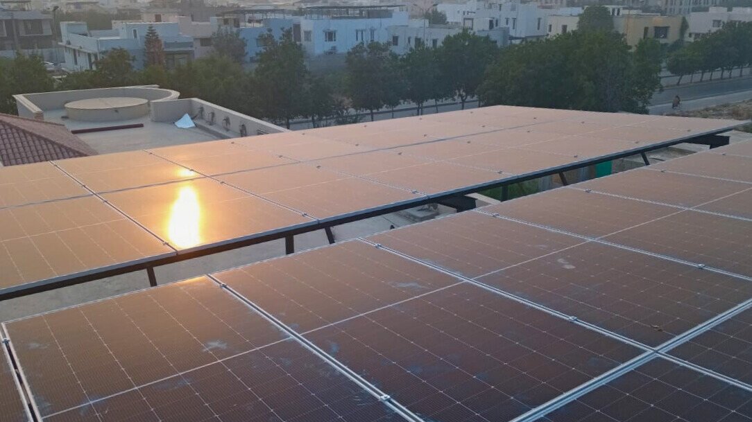 Residential rooftop system at golden hour